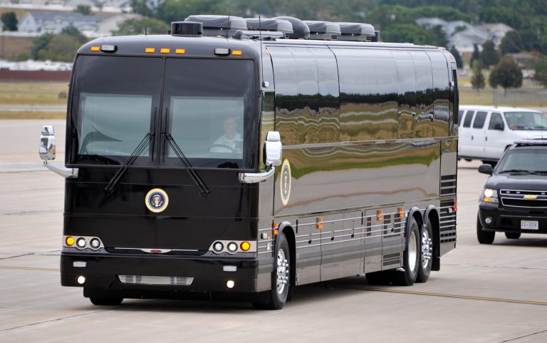   FILE - In this Aug. 13, 2012, file photo, President Barack Obama's armored bus that will tour Iowa pulls up next to Air Force One, at Offutt Air Force Base in Bellevue, Neb. In 2011, the Secret Service purchased the $1.1 million bus for Obamaâs first bus tour as president. The impenetrable-looking black bus has dark tinted windows and flashing red and blue lights. Obama is launching a two-day bus tour on Thursday, Aug. 22, 2013, through New York and Pennsylvania to tout proposals for making college more affordable, a goal he has cast as 