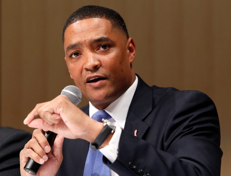 In this Oct. 12, 2010 photo, Rep. Cedric Richmond speaks at a debate for Louisiana's 2nd district House seat in New Orleans. (AP Photo/Patrick Semansky)