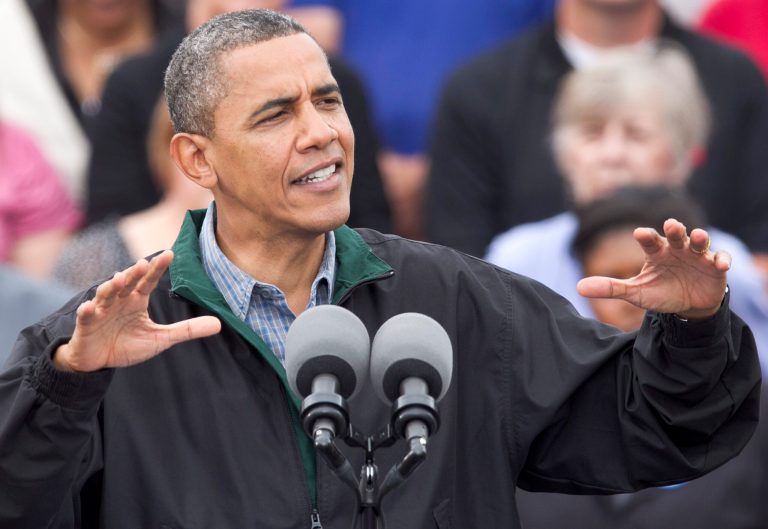 President Barack Obama speaks during a campaign stop in Council Bluffs, Iowa, Monday, Aug. 13, 2012. (AP Photo/Nati Harnik)