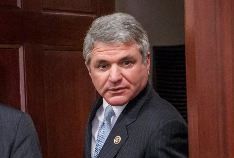 House Homeland Security Committee Chairman Rep. Mike McCaul, R-Texas, emerges from a closed-door Republican strategy session on Capitol Hill in Washington, Tuesday, Jan. 27, 2015. (AP Photo/J. Scott Applewhite)