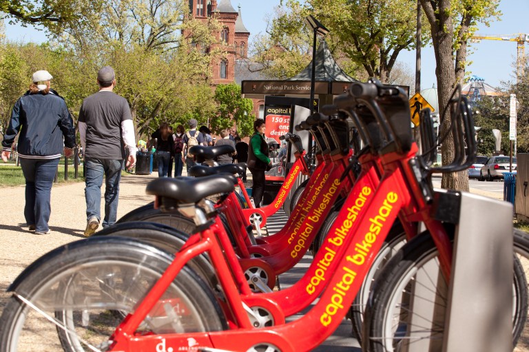 The Smithsonian Bikeshare station on the National Mall. The popular bike-sharing system could be expanding to Fairfax County. (Examiner file photo)