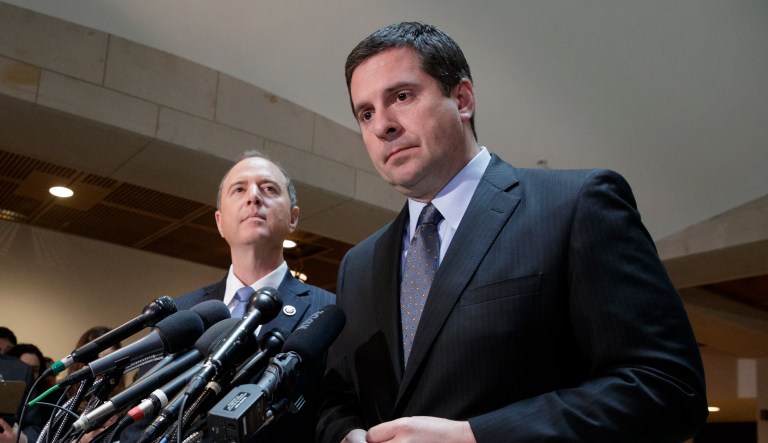 In this 2017 photo, House Intelligence Committee Chairman Devin Nunes, R-Calif., and Rep. Adam Schiff, D-Calif., left, answer questions from reporters about their investigation into Russian interference during the 2016 presidential election. (AP Photo/J. Scott Applewhite)