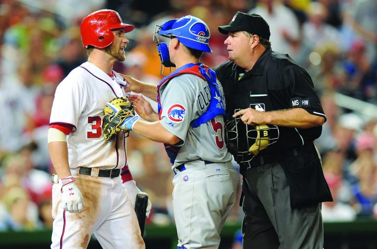Greg Fiume/Getty Images
Washington Nationals outfielder Bryce Harper was thrown at in the sixth inning, leading to the benches clearing Thursday.