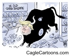 Editorial cartoon: A Trumpbull in a china shop