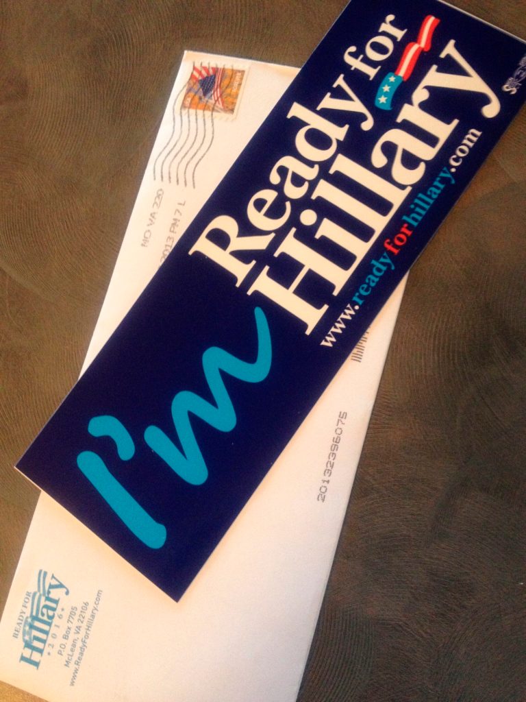 It begins: ‘I’m ready for Hillary’ bumper stickers show up