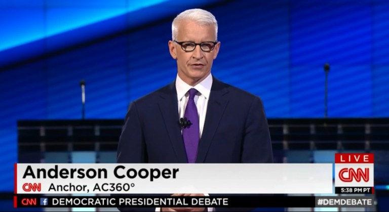 Conservative critics were probably surprised that CNN's Anderson Cooper ran the Democratic presidential candidates through tough questioning. (Screengrab/CNN)