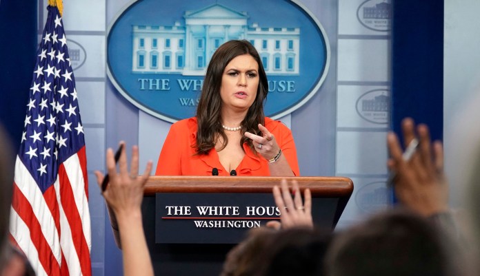 "We are seeing now that if there was any collusion with Russia, it was between the [Democratic National Committee] and the Clintons," Sarah Sanders said. (AP Photo/Pablo Martinez Monsivais)