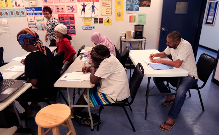 In addition to simply providing education, the program is meant to help refugees integrate into their host communities, according to the State Department. (AP Photo/Orlin Wagner)