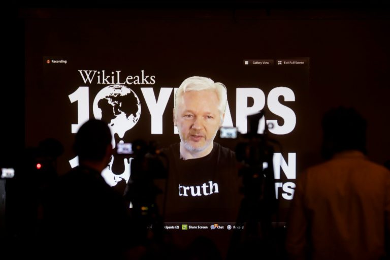 Internet access for Assange was cut in October by Ecuador. (AP Photo/Markus Schreiber)