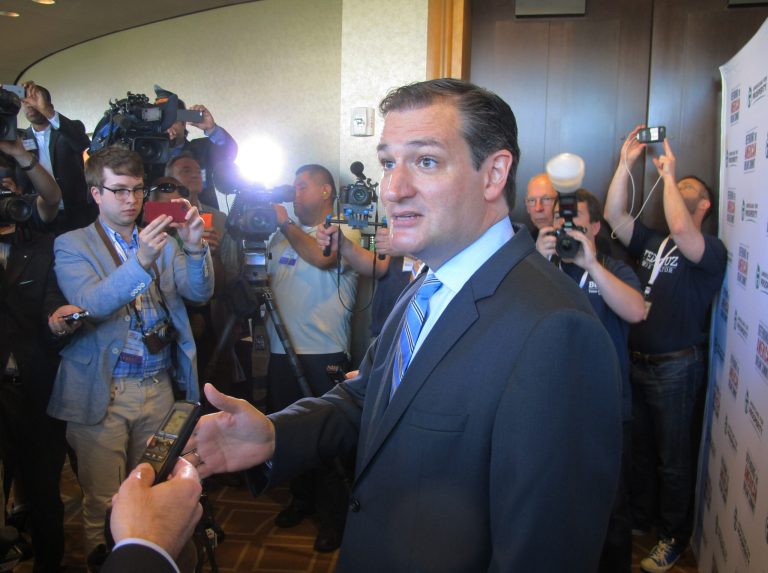U.S. Sen. Ted Cruz, R-Texas, speaks to reporters after his speech at the Americans for Prosperity Summit in Dallas on Saturday, Aug. 30, 2014. He told the influential gathering of conservative activists Saturday that 