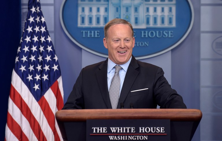 White House press secretary Sean Spicer speaks during the daily briefing at the White House in Washington, Monday, May 1, 2017. Spicer answered questions about the budget agreement, China and other topics. (AP Photo/Susan Walsh)