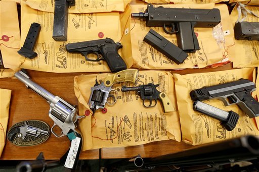 Guns seized by New Jersey authorities this month. (AP Photo/Julio Cortez)