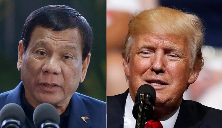 The United Nations' top human rights official is putting Philippines President Rodrigo Duterte and President Trump in the same box for how each leader has failed to rebuke the use of torture against state enemies. (AP Photos)