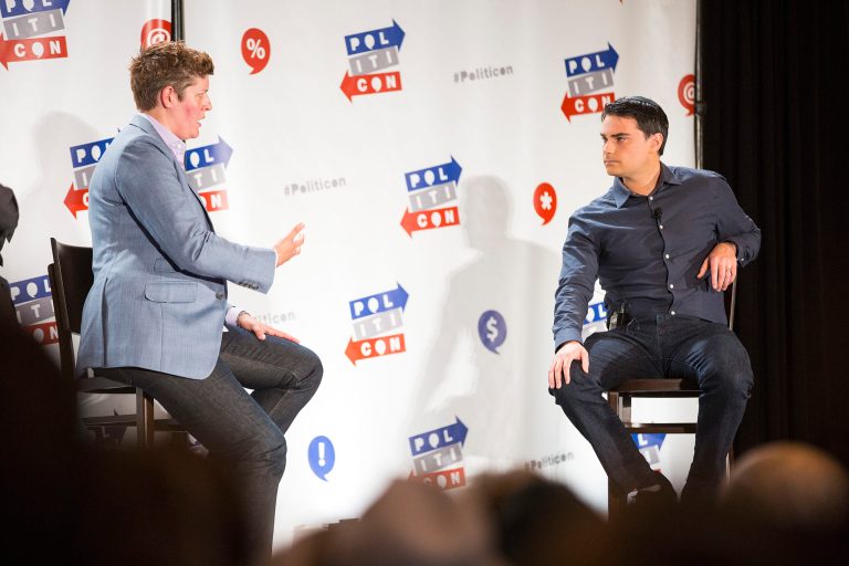 Ben Shapiro, above, right, at Politicon 2016 in Pasadena, Calif., sued California State University, Los Angeles, before being allowed to speak there, and police threatened to arrest him at DePaul University when he arrived to give a speech. (Photo by Colin Young-Wolff/Invision/AP)