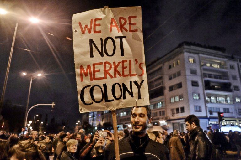 Thousands of demonstrators gather outside the Greek parliament in support of the new government's tough stance with the EU, on February 5, 2015 in Athens, Greece. (Photo by Milos Bicanski/Getty Images)