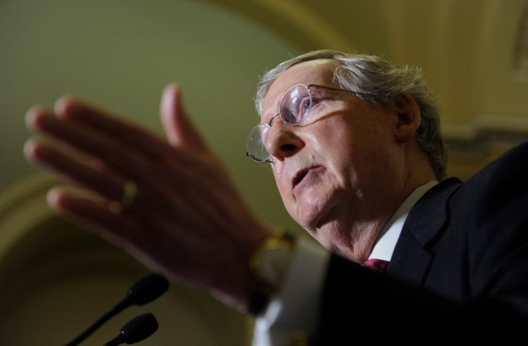 Senate Minority Leader Mitch McConnell on Wednesday debuted a new campaign TV ad, featuring the whispery voice of a throat cancer survivor who credits the five-term Kentucky Republican for supporting sick workers at a uranium enrichment plant. (AP Photo/Susan Walsh)
