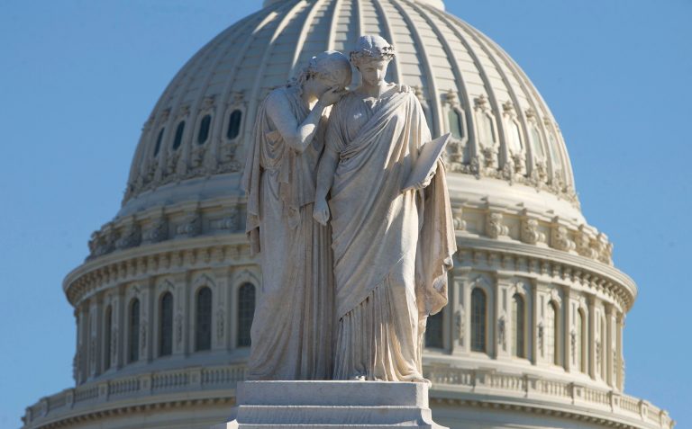The Peace Monument, also known as the Naval Monument or Civil War Sailors Monument, is seen on the grounds of the Capitol in Washington, Monday, Jan. 27, 2014. (AP Photo/Pablo Martinez Monsivais)