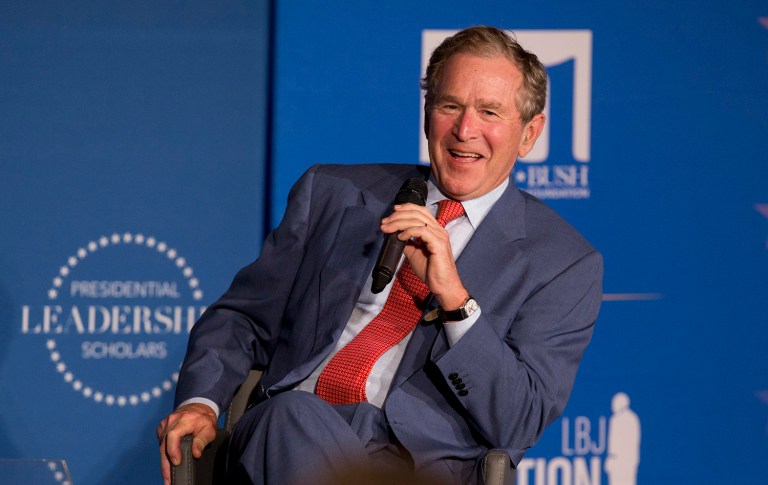 Former President George W. Bush is worried that Donald Trump's presidential nomination could lead to the downfall of the Republican Party. (AP Photo/Gareth Patterson)