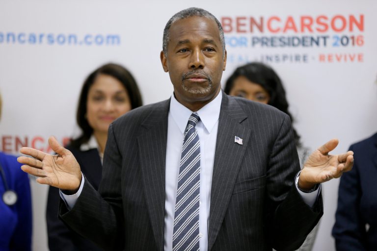 Republican presidential candidate Dr. Ben Carson speaks during a news conference in Ankeny, Iowa. (AP Photo/Charlie Neibergall)
