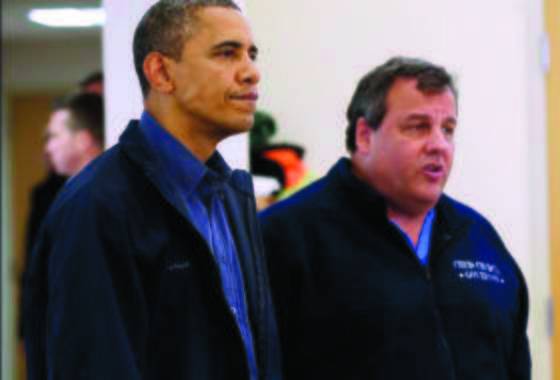President Obama and New Jersey Gov. Chris Christie visit the Brigantine Beach Community Center in Brigantine, N.J., after Hurricane Sandy hit right before Election Day. (Photo: Pablo Martinez Monsivais AP)