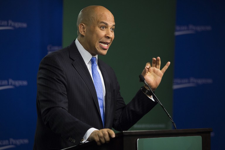 "I listened to the vitriol, to the bile, to the hate that he spewed at the Republican Party's convention and it did a disservice to the Republican Party," Booker said. (Drew Angerer/Bloomberg)