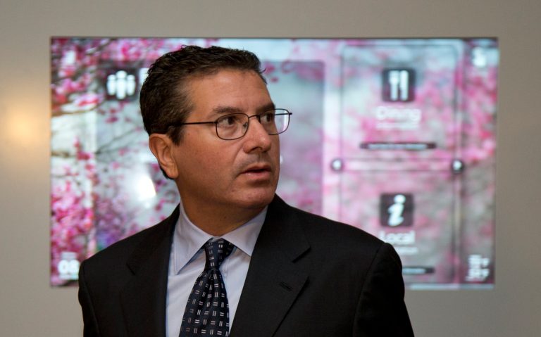 Washington Redskins football team owner Daniel Snyder arrives for the NFL fall meeting in Washington, Tuesday, Oct. 8, 2013. NFL owners hold their annual fall meeting, with discussions about the upcoming outdoor Super Bowl in New Jersey and player safety initiatives on the agenda. (AP Photo/Carolyn Kaster)