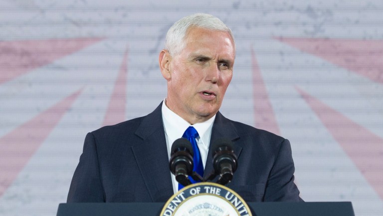 Vice President Mike Pence on Thursday spoke at the first-ever World Summit in Defense of Persecuted Christians in Washington, D.C., which runs through Saturday. (AP Photo/Cliff Owen)