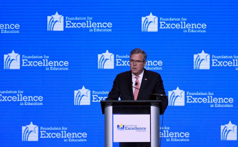 Former Florida Gov. Jeb Bush gives the keynote address at the National Summit on Education Reform in Washington, Thursday, Nov. 20, 2014. (AP Photo/Susan Walsh)
