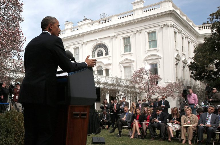 President Obama delivers remarks on negotiations with Iran over their nuclear program on April 2, 2015 in Washington, DC. (Photo by Win McNamee/Getty Images)
