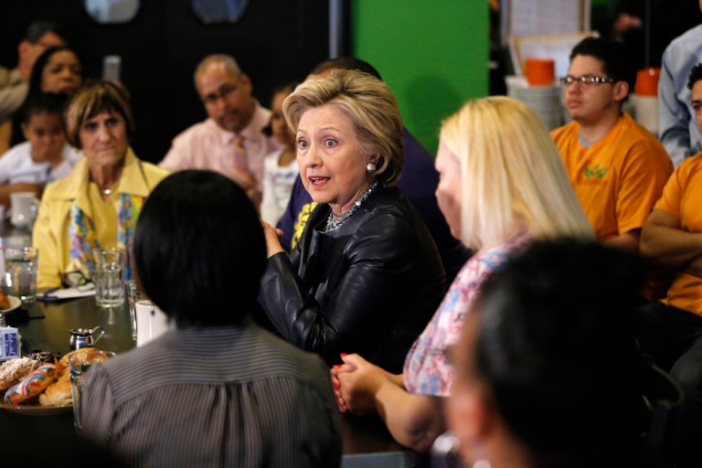 Once super delegates counted, Clinton leads Sanders 1,941 to 1,191 among delegates. (AP Photo/Matt Rourke)