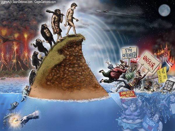 Editorial cartoon: Fall of man