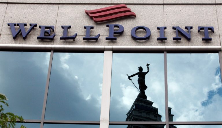 FILE - This Tuesday, July 17, 2012, file photo shows the corporate headquarters of Wellpoint in Indianapolis. Wellpoint reports quarterly financial results on Wednesday, July 30, 2014. (AP Photo/Michael Conroy, File)