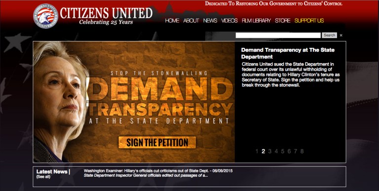 (Screenshot of Citizens United home page)
