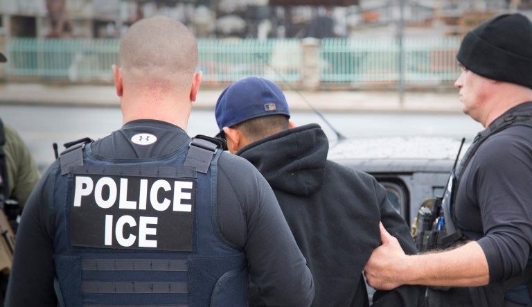 In this 2017 photo released by U.S. Immigration and Customs Enforcement, foreign nationals are arrested during a targeted enforcement operation conducted by ICE aimed at immigration fugitives, re-entrants, and at-large criminal aliens in Los Angeles. This week, ICE deportation officers and special agents took a total of 212 people into custody during 122 notices of inspection to businesses throughout the southern California region. (Charles Reed/U.S. Immigration and Customs Enforcement via AP)