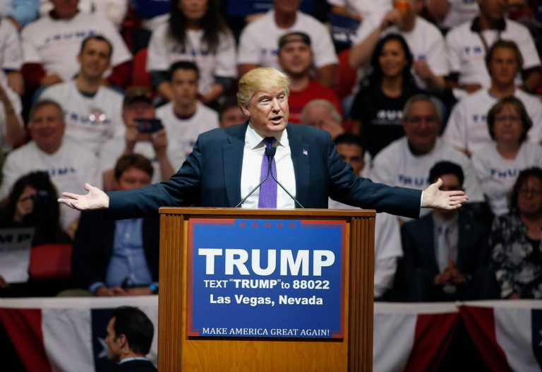 Republican presidential candidate Donald Trump said he favors states with right-to-work laws because 