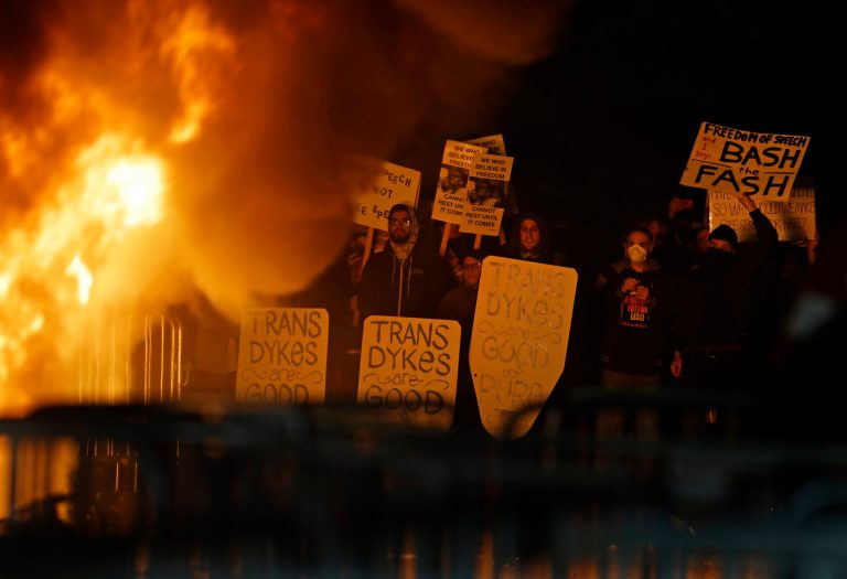 Riot leaders justify their violence as a response to fascism. (AP Photo/Ben Margot)