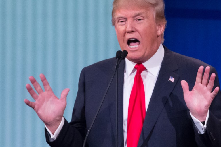 Republican presidential candidate Donald Trump participates in the first GOP presidential debate in Cleveland. (AP Photo/John Minchillo)