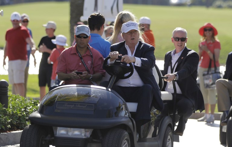 Hours after President Trump tweeted out an allegation that former President Barack Obama tapped Trump Tower during the election, the president might be hitting the golf course. (AP Photo/Luis Alvarez, File)