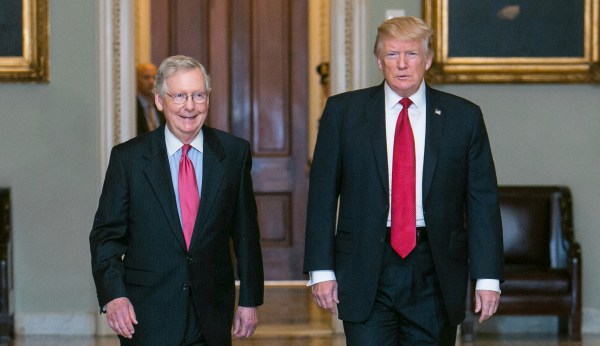 ‘Upbeat’ Trump pushes senators to swiftly pass tax reform
