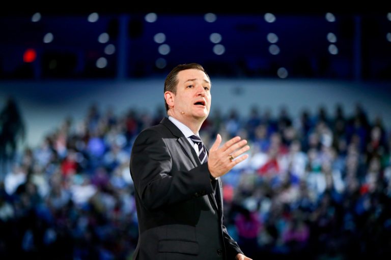 Sen. Ted Cruz, R-Texas speaks at Liberty University, founded by the late Rev. Jerry Falwell, Monday, March 23, 2015 in Lynchburg, Va., to announce his campaign for president. (AP Photo/Andrew Harnik)