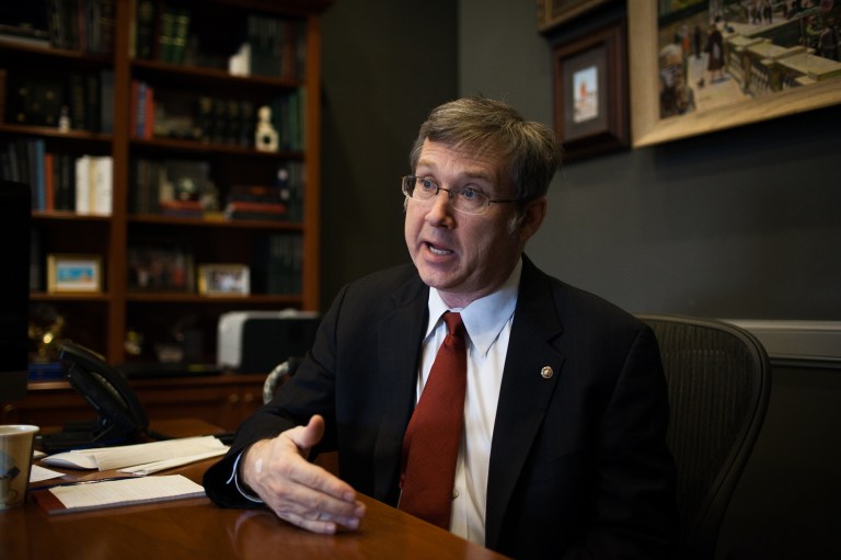Sen. Mark Kirk, R-Ill., speaks with Washington Examiner at his office on Capitol Hill on Nov. 5. (Graeme Jennings/Examiner)
