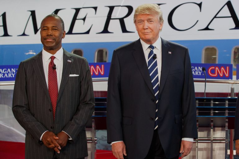 In a new poll, 2016 Republican presidential candidates Ben Carson and Donald TrumpÂ are both backed by 18 percent of right-leaning voters in Virginia. (Patrick T. Fallon/Bloomberg)