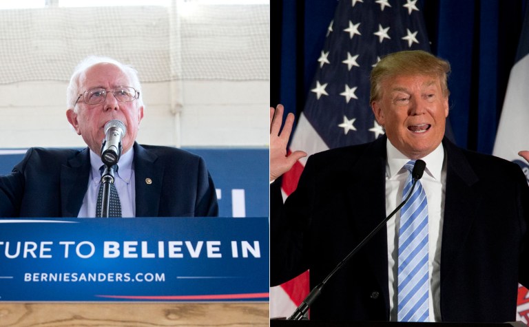 Trump has increased his lead in the Republican field, while Bernie Sanders surged to first place. (AP Photos)