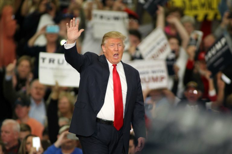 Republican presidential candidate Donald Trump waves during a campaign event in Myrtle Beach, S.C. in November. Trump said one of his 