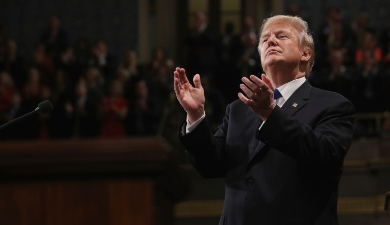 President Trump exceeded most viewers expectations during his inaugural State of the Union address Tuesday, according to a new poll. (Win McNamee/Pool via AP)