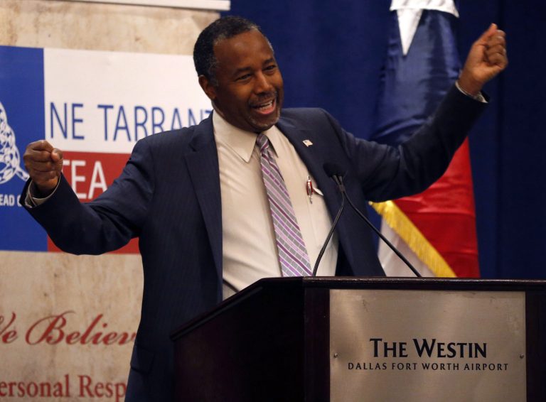 Republican presidential candidate Ben Carson says he's been offered money to quit the race. (Rose Baca/The Dallas Morning News via AP)