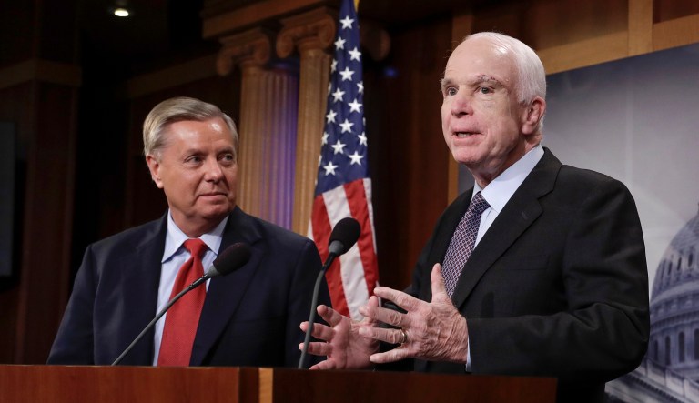 Sen. John McCain is adding Sen. Lindsey Graham to the list of possible reasons why his line of questioning to former FBI Director James Comey during a hearing was so disjointed. (AP Photo/J. Scott Applewhite)