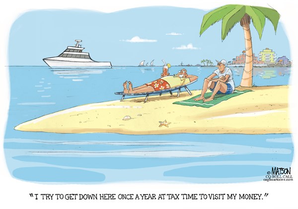 Editorial cartoon: Tax haven getaway