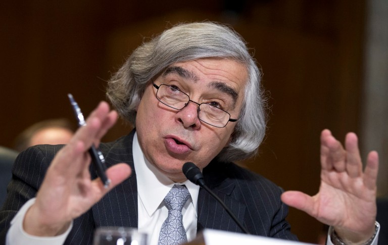 A leading conservative group is recommending a hatchet be taken to the Energy Department, currently run by Secretary Ernest Moniz (above), by shifting more than half of its duties to the Pentagon and leaving it in control of only cybersecurity for the electric grid. (AP Photo/Manuel Balce Ceneta, File)
