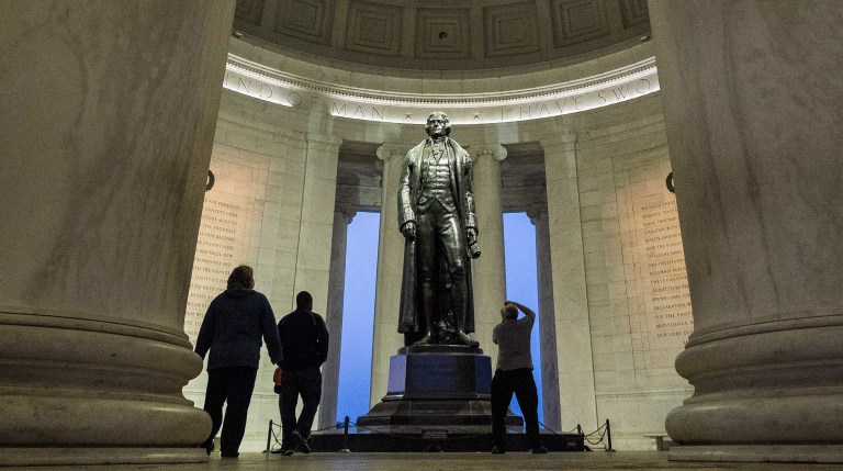 Students of American history have long seen in Thomas Jefferson a two-toned image of the American founding. (AP Photo/J. David Ake)